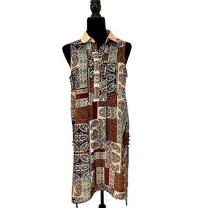 Simply Noelle Blue and Brown Sheer Patchwork Dress Size S/M